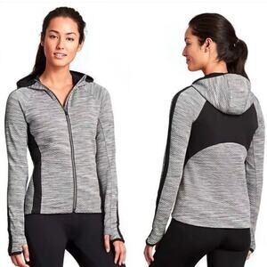 Athleta Quilted Hooded Jacket Sz Lg Snowscape Full Zip Space Gray Black Athletic